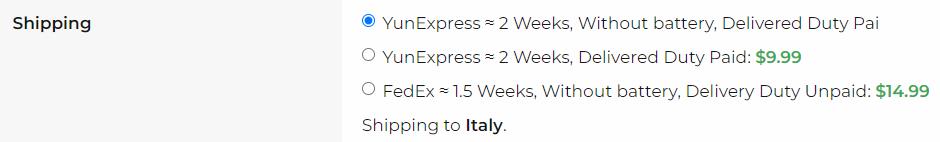 yunexpress shipping method